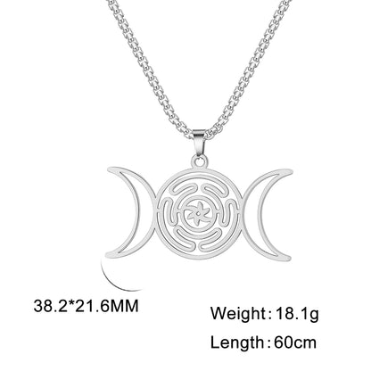 Jeshayuan Greek Goddess Hecate Ἑκάτη Pendant Necklace For Women Triple Moon Goddess Stainless Steel Amulet Jewelry NEW