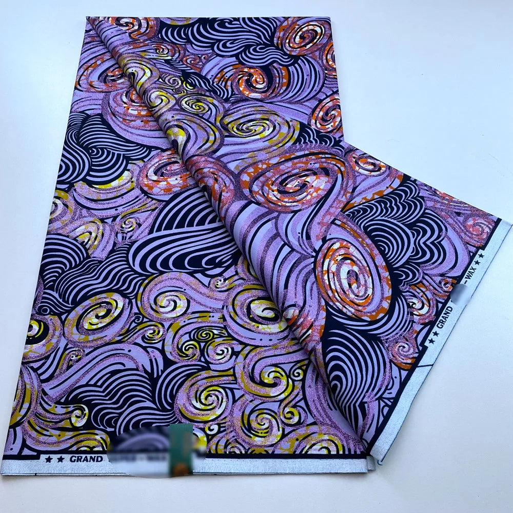 New African Wax Print Fabric Ankara Kitenge Pagne Loincloth Batik Wholesale Golden Glitter Grand 100Cotton Material For Sew 6yar