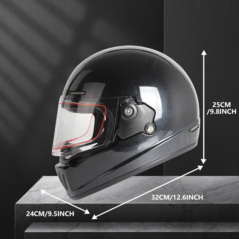Retro-style full-face helmet with multi-color lenses, ABS material, DOT certified, suitable for all seasons