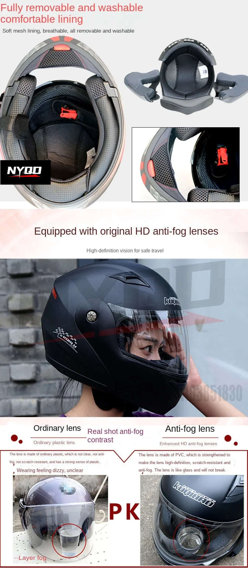 KUQIBAO motorcycle bluetooth helmet double lens uncovered motorcycle helmet with FM large capacity 1200mAh flip helmet