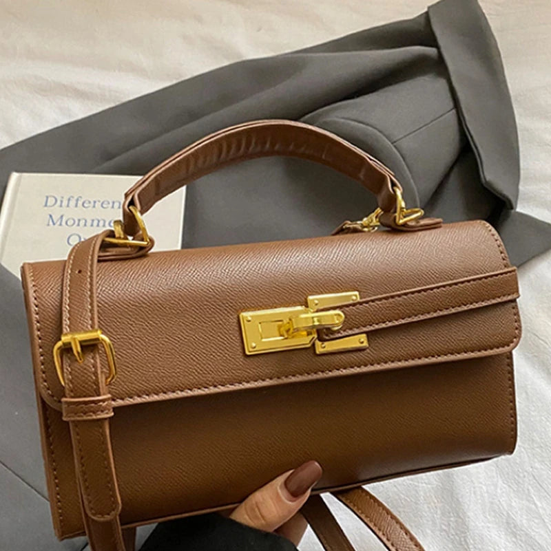 Women's Brand Luxury Lock Bag Retro Trendy Crossbody Bag Large Capacity Square Handbag Flip-top Commuter Bag Casual Shoulder Bag
