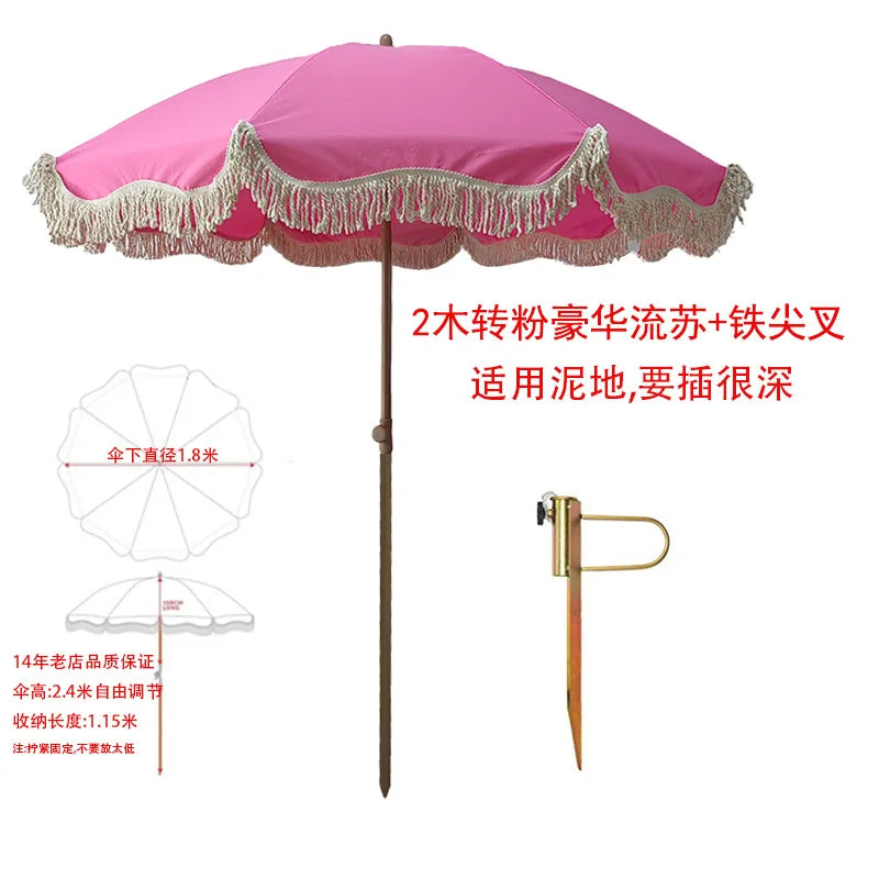 Pink beach parasol, white outdoor props, sun umbrella, garden big beach umbrella promotional advertising umbrella