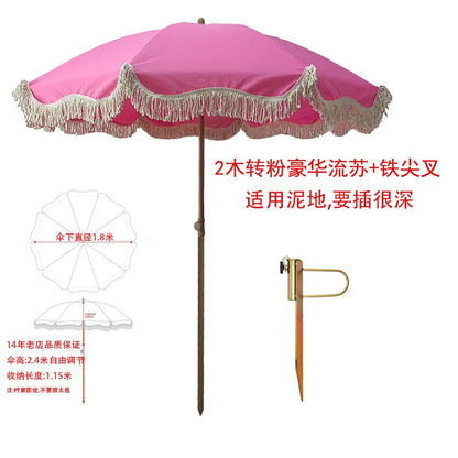Pink beach parasol, white outdoor props, sun umbrella, garden big beach umbrella promotional advertising umbrella