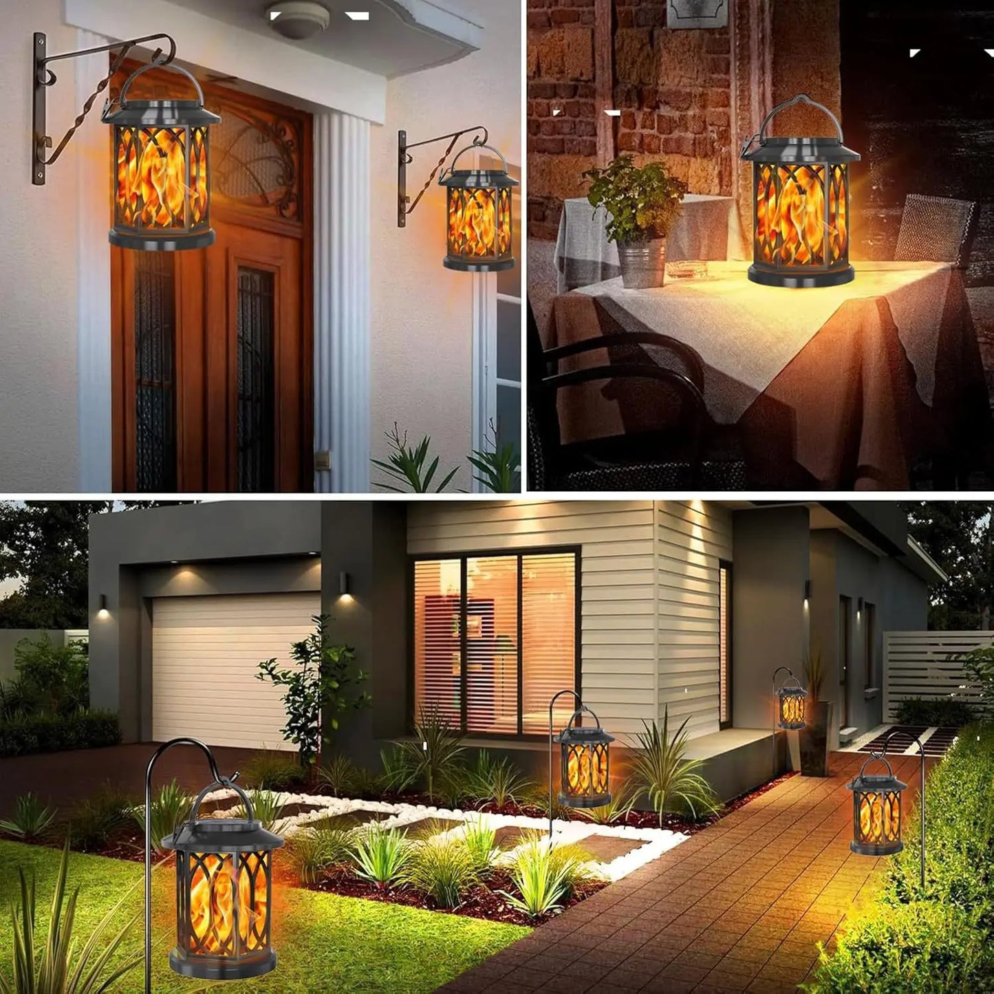 Solar Powered Outdoor Flame Lights Clip-On Lantern Hanging Lamp Waterproof Landscape Pathway Lights for Garden Yard Patio Decor