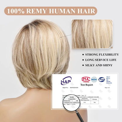 Hand-Tied Lace Front Wig Ombre Blonde Remy 100% Human Hair Wigs Natural Layered Bob HD Transparent Lace Frontal Hairs for Women