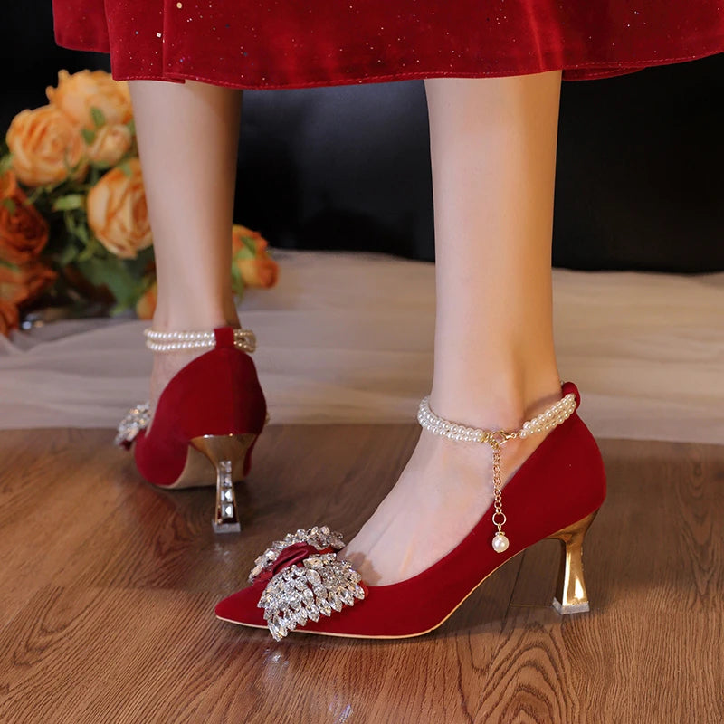 Red Wedding Shoes Women's 2025 New High Heels