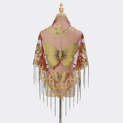 New Women Lace Tassel Triangular Scarf Solid Hollow-out Butterfly Embroidery Scarves Soft Lady Shawl Foulard Party Wrap Shawls