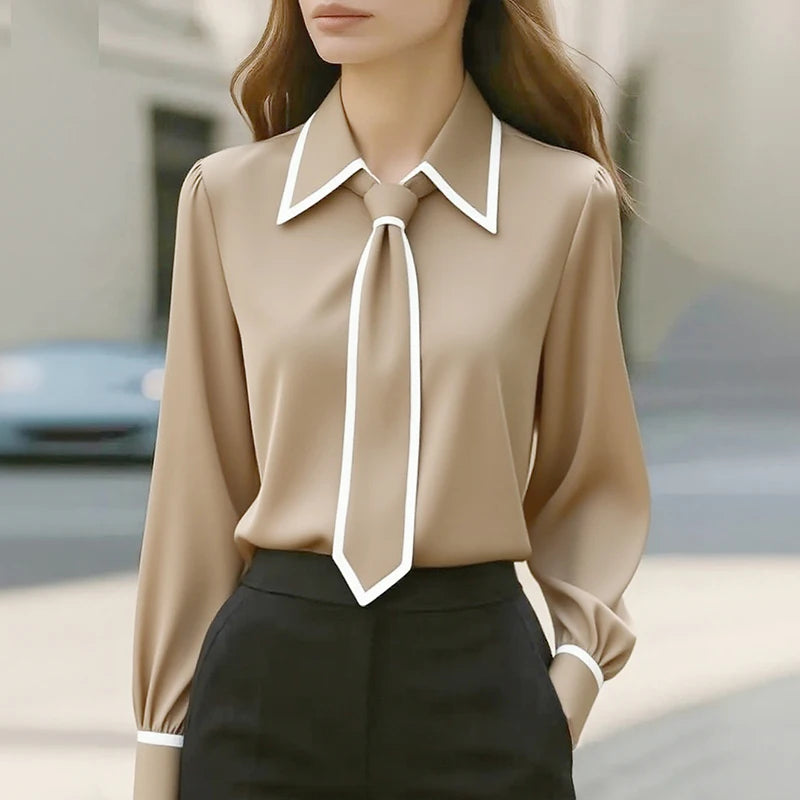 Satin Long Sleeve Shirt Women Elegant Slik Tops Female Solid Color Office Blouse For Women Spring Autumn Pullover