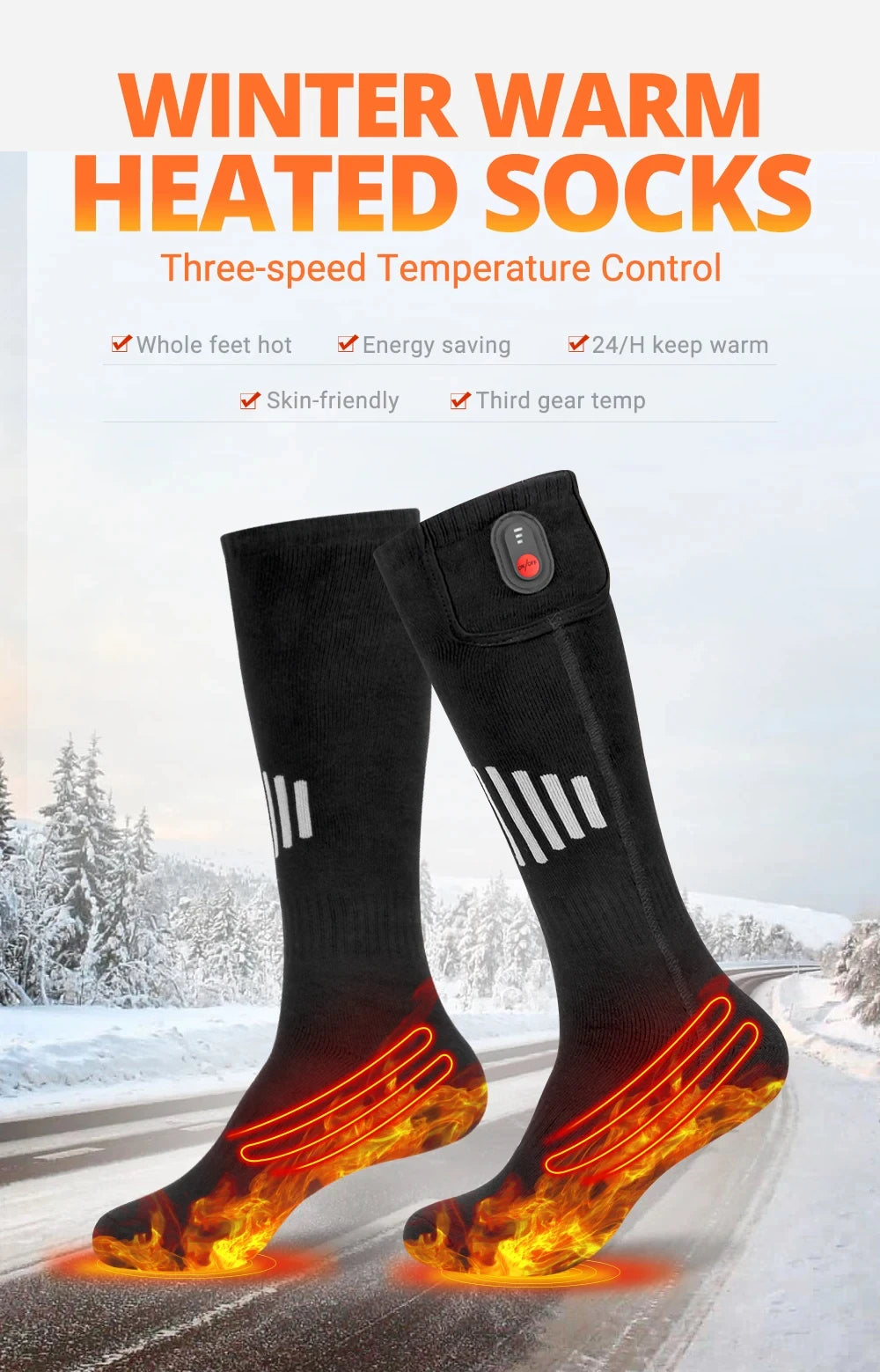 65℃ Heated Socks Winter Warm Heating Socks With Battery Case Snowmobile Electric Heated Skiing Sock Controllable Buttons outdoor