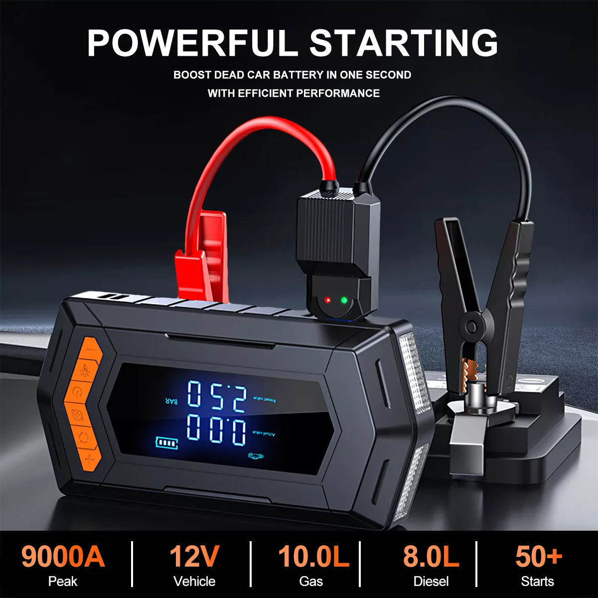Jump Starter Air Compressor with Power Bank Portable 9000A Battery Booster 150PSI Tire Inflator 12V Car Starting Device