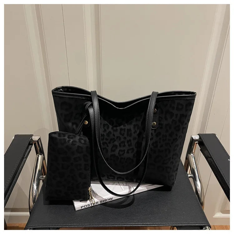 2pcs/set Leopard Print Women Shoulder Bag For Commuting, Daily Used, Casual Tote Bag Large Capacity Ladies Handbags And Purses