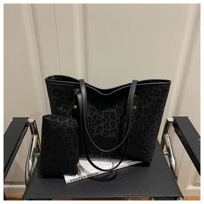 2pcs/set Leopard Print Women Shoulder Bag For Commuting, Daily Used, Casual Tote Bag Large Capacity Ladies Handbags And Purses
