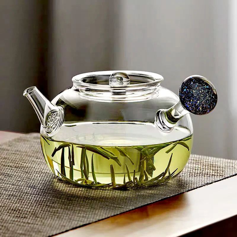 Exquisite 750ml Starry Sky Pattern Side Handle Glass Teapot With Hole Filter Brewing Green Tea Pot Kungfu Tea Set