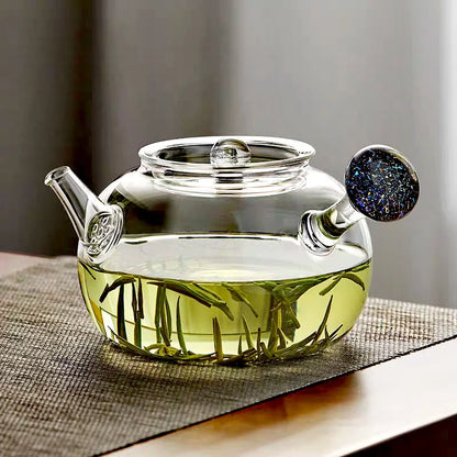 Exquisite 750ml Starry Sky Pattern Side Handle Glass Teapot With Hole Filter Brewing Green Tea Pot Kungfu Tea Set