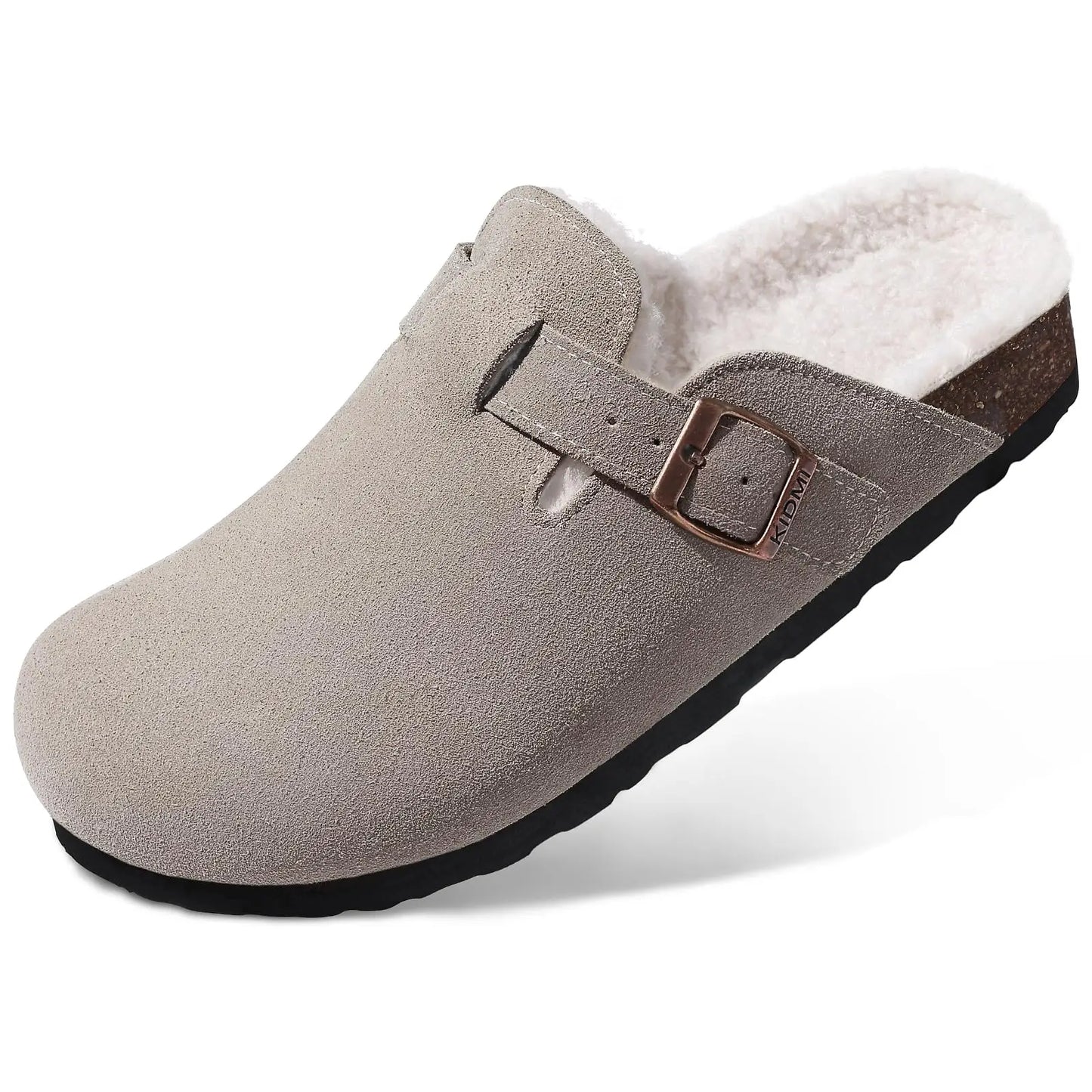 Crestar Women's Suede Clogs Lady Fashion Buckle Leather Mules Comfort Cork Footbed Potato Shoes with Arch Support Beach Sandal