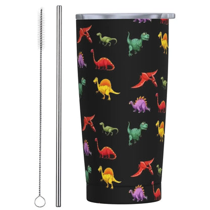 Stainless Steel Tumbler Dinosaur Silhouette Mugs Cup With Straws Animal Beach Cold Drink Water Bottle Insulated Thermal Mug