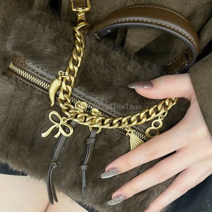 Faux Fur Mini Box Bags Luxury Designer Handbag for Women Trendy Ladies Fashion Casual Chain Elegant Shoulder Bags Crossbody Bag