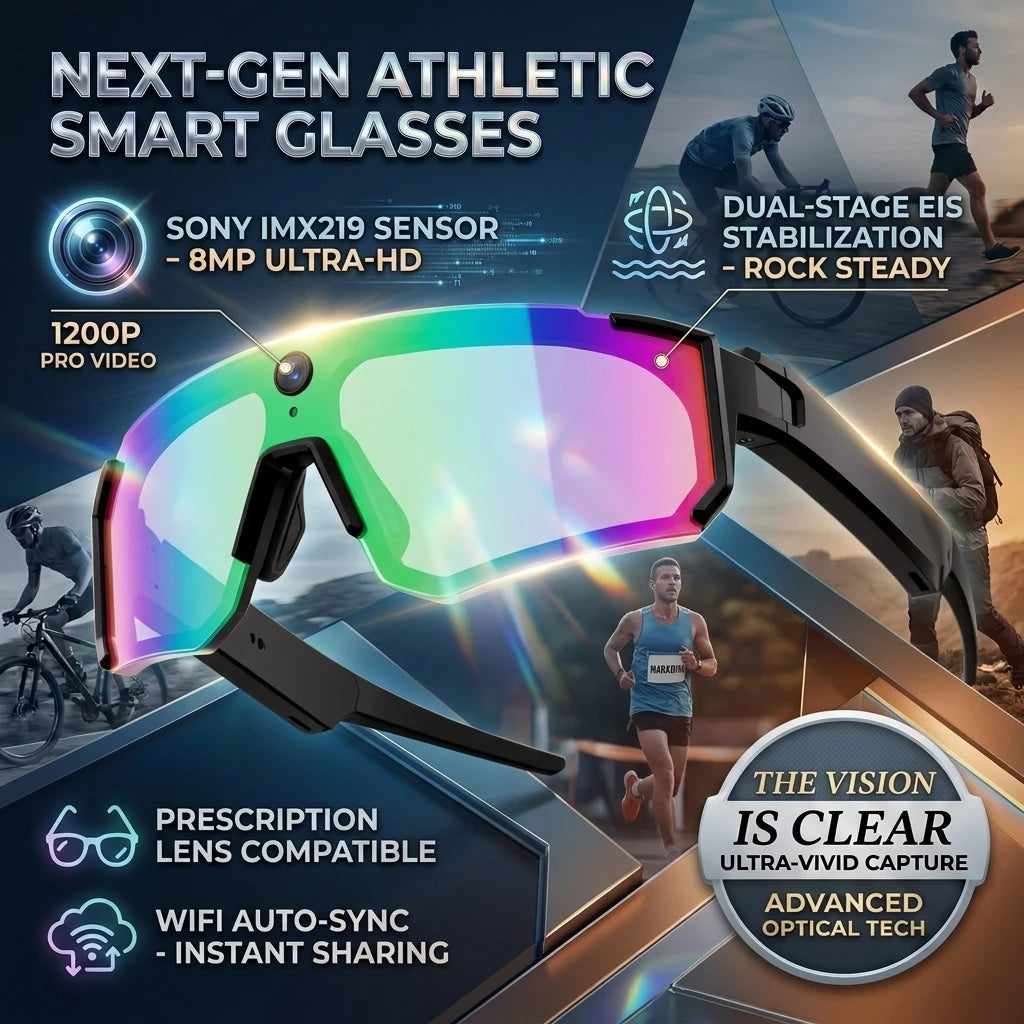 2026New AI Smart Glasses ChatGPT 1080P Camera 8MP Anti-shake Cycling Video&Photo Sport Sunglasses DualMic 32GB Windproof Goggles