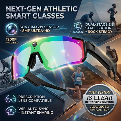 2026New AI Smart Glasses ChatGPT 1080P Camera 8MP Anti-shake Cycling Video&Photo Sport Sunglasses DualMic 32GB Windproof Goggles