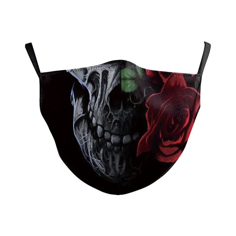3D Printed Horror Skull Pattern Mask Ghost Zombie Half Face Masks Unisex Adjustable Party Mascara Halloween Carnival for Adult