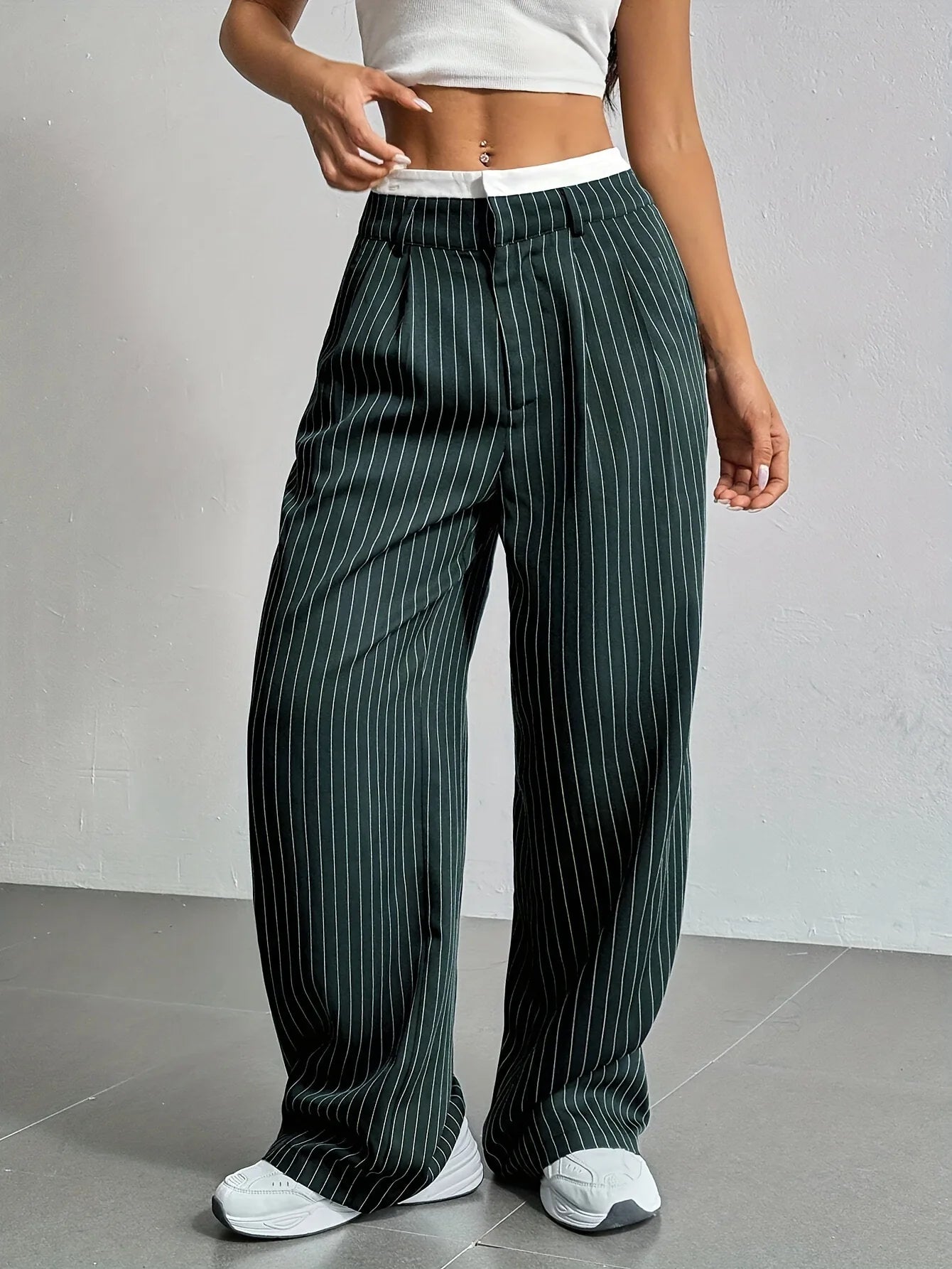 Fashion Pants Women's Stripe Straight Pants 2024 Autumn Winter High Waisted Casual Suit Pants Office Lady Women Trousers Bottoms