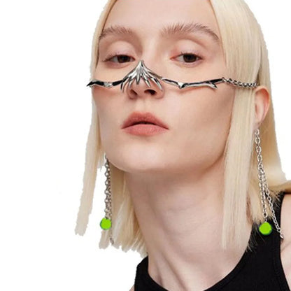 Punk Alien Decent Nose Mechanical Mask Cosplay Chin Gothic Masks Metal Face Wearing Halloween Masquerade Party Accessories