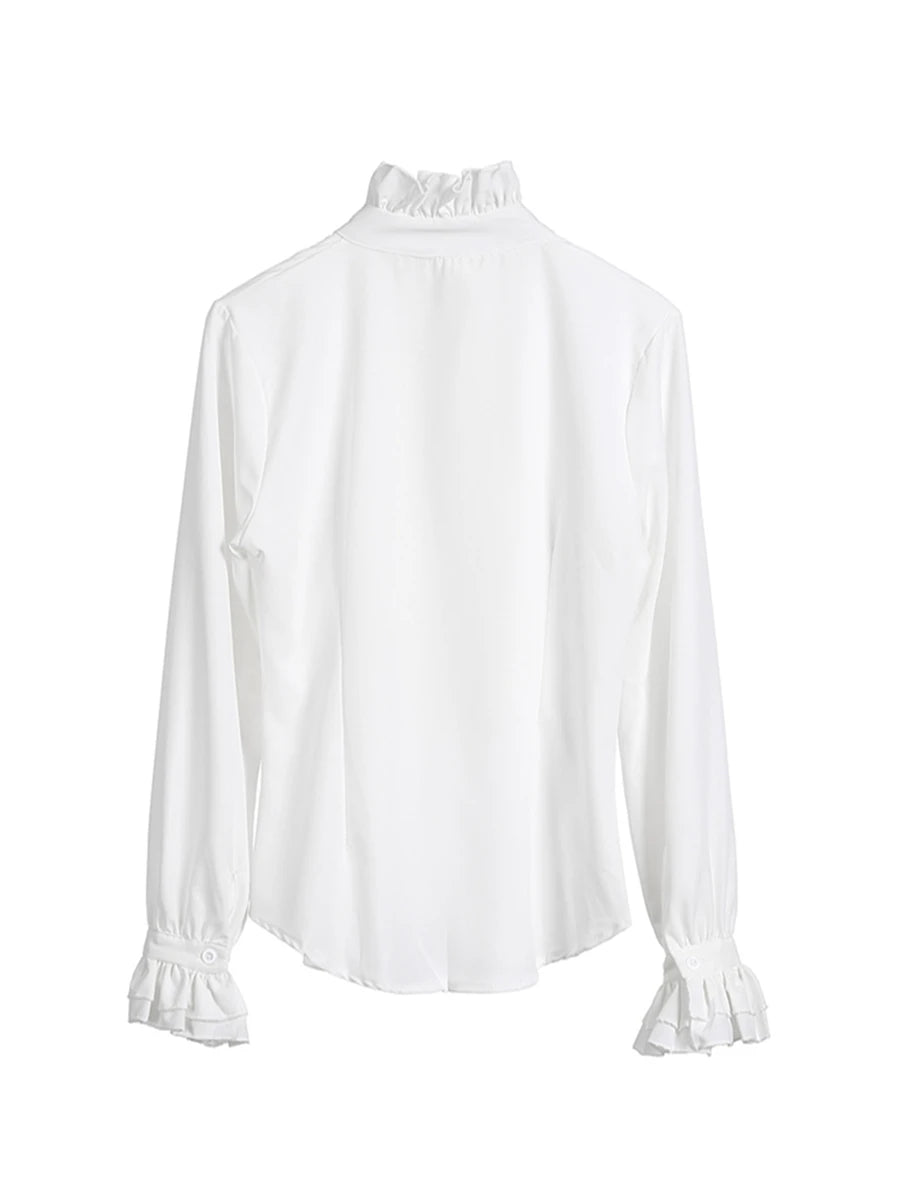 US Women Solid Lady Shirt Frilly Ruffle shirt Tops Flounce Casual Blouse Clothes Shirts