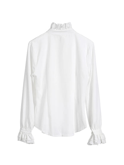 US Women Solid Lady Shirt Frilly Ruffle shirt Tops Flounce Casual Blouse Clothes Shirts