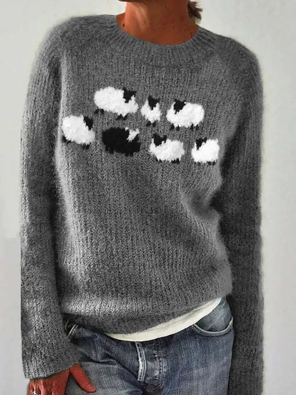 2025 Spring Knitted Women Sweater Print O-neck Long Sleeve Casual Loose Sweaters Female Winter Elegant Trendy Ladies Clothes