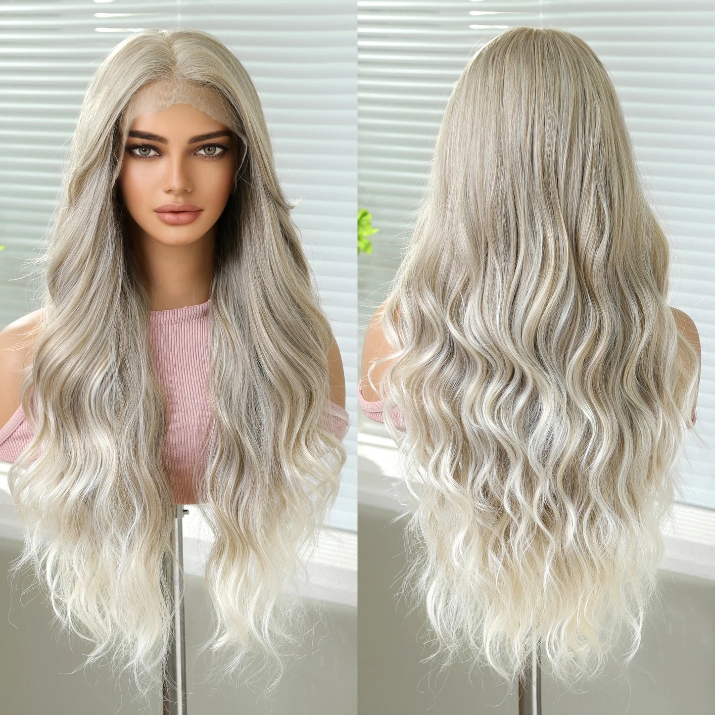 EASIHAIR Long Wavy HD Lace Front Synthetic Wigs for Women Natural Wave Blonde Wigs With Dark Roots 13*6 Lace Wigs Heat Resistant