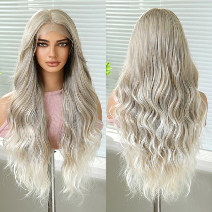 EASIHAIR Long Wavy HD Lace Front Synthetic Wigs for Women Natural Wave Blonde Wigs With Dark Roots 13*6 Lace Wigs Heat Resistant