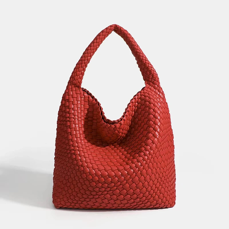 Women's Fashionable Woven PU Leather Tote Bag Shoulder Handbag Top-Handle Bag with Purse - Stylish Woven Bag Purses