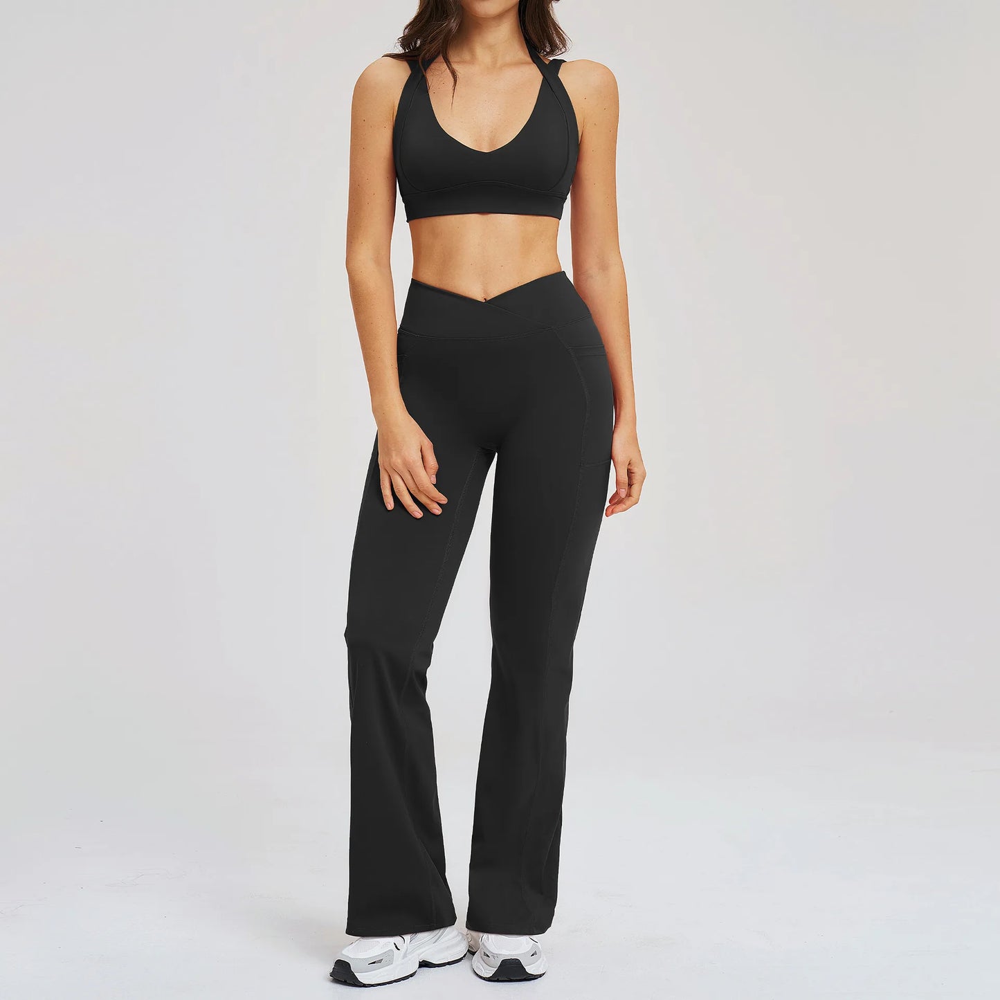 2 Piece Yoga Clothes Women's Sexy Wear Sexy Sport Bra High Waist Flared Pant Fitness Suit Gym Workout Jogging Sports Yoga Set