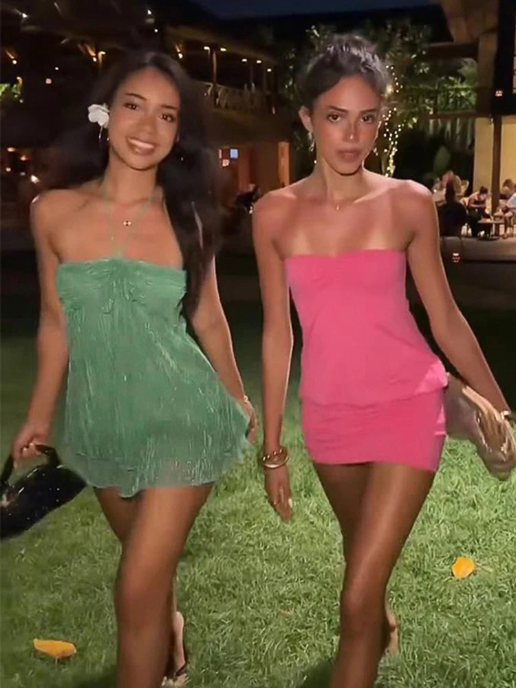 Sexy Solid Halter Tops Women Fashion Sleeveless Backless Tube Top Pleated A-line Top Female 2026 Summer Autumn Lady Vests