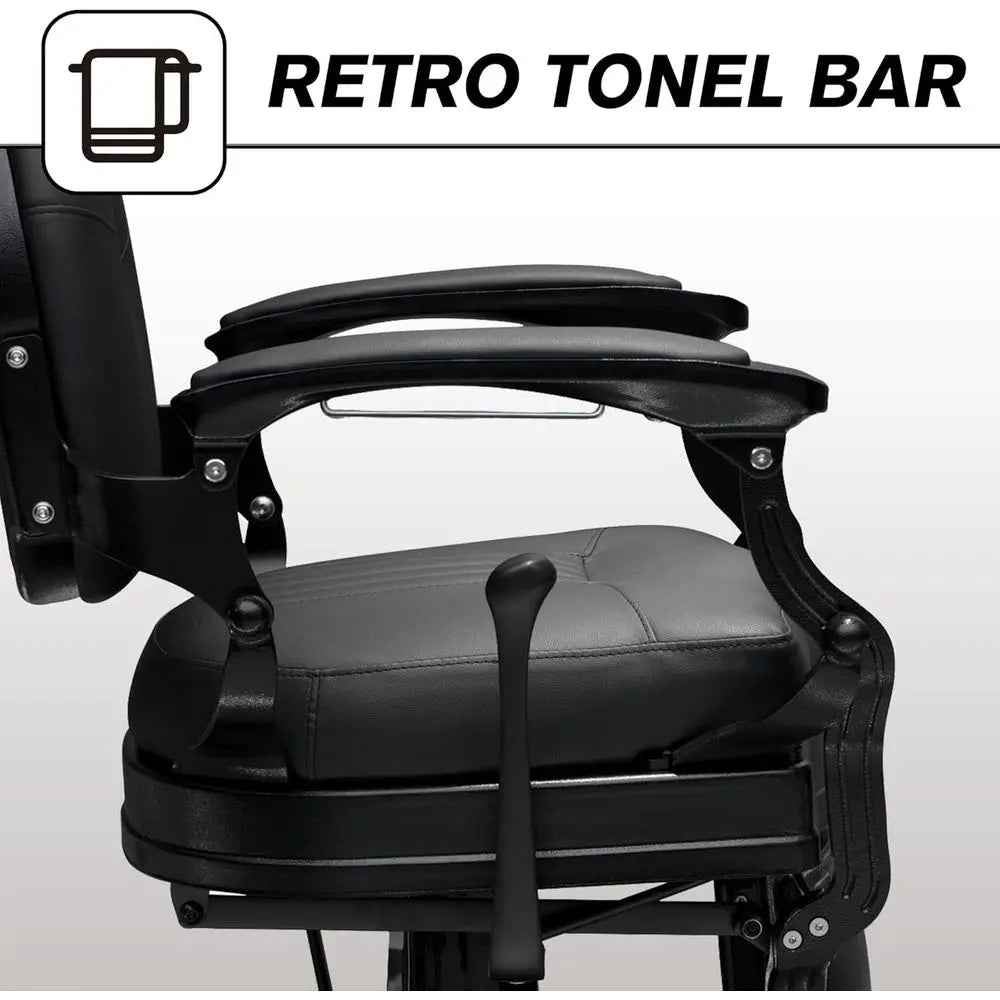 Vintage-Style Heavy Duty Barber Chair - 360° Swivel, 160° Recline, 550 lbs Capacity, Adjustable Rest (Black)
