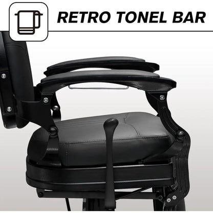 Vintage-Style Heavy Duty Barber Chair - 360° Swivel, 160° Recline, 550 lbs Capacity, Adjustable Rest (Black)
