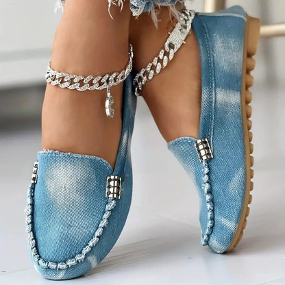 Women Flats Round Toe Thick Bottom Walking Flat Shoes Women New Casual Denim Shoes Spring  Autumn Vintage Chunky Sneakers Women