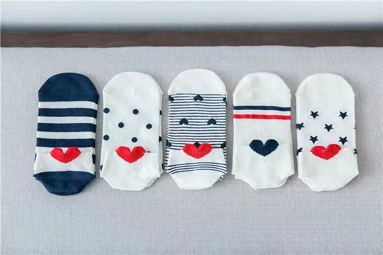 5 Pairs Lot Pack Women Socks Spring Summer Animal Unicorn Cat Fox Ear Cartoon Happy Funny Cute Lovely Cotton Ankle Socks Heart