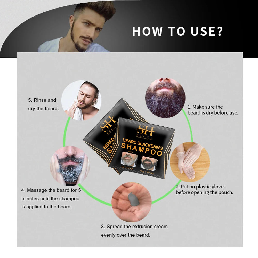 5PCS Natural Beard Hair Dye Shampoo Portable 5 Minute Instant Blackening Color Tint Cream Moustache Shampoo For Men Dropshipping