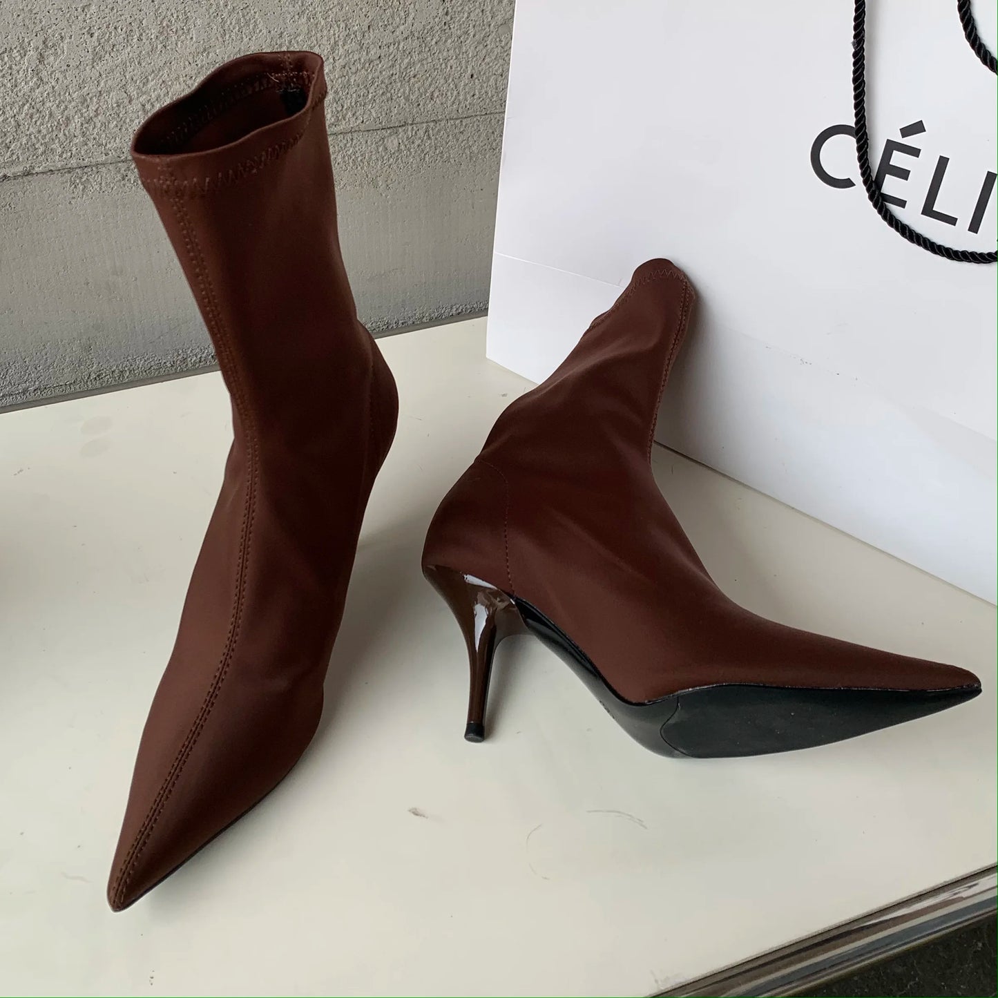 Eilyken New Spring Autumn Stretch Fabric Women Ankle Boots Sexy Pointed Toe High Heels Fashion Female Socks Pumps Shoes