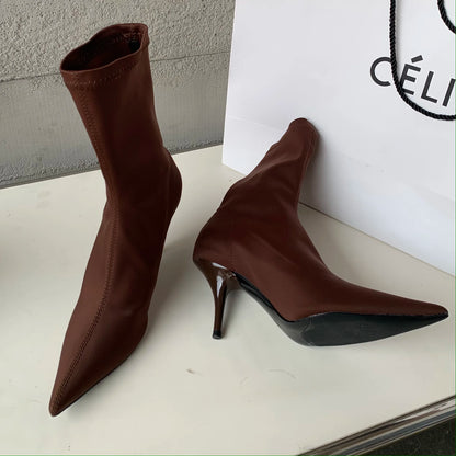 Eilyken New Spring Autumn Stretch Fabric Women Ankle Boots Sexy Pointed Toe High Heels Fashion Female Socks Pumps Shoes