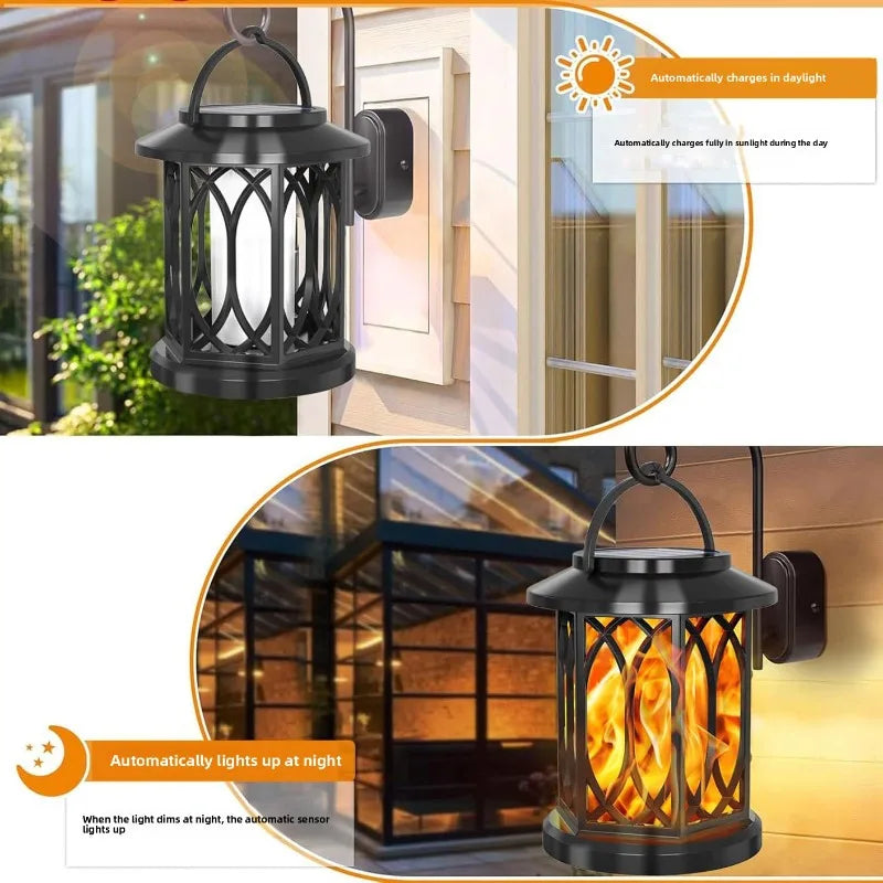 Solar Powered Outdoor Flame Lights Clip-On Lantern Hanging Lamp Waterproof Landscape Pathway Lights for Garden Yard Patio Decor