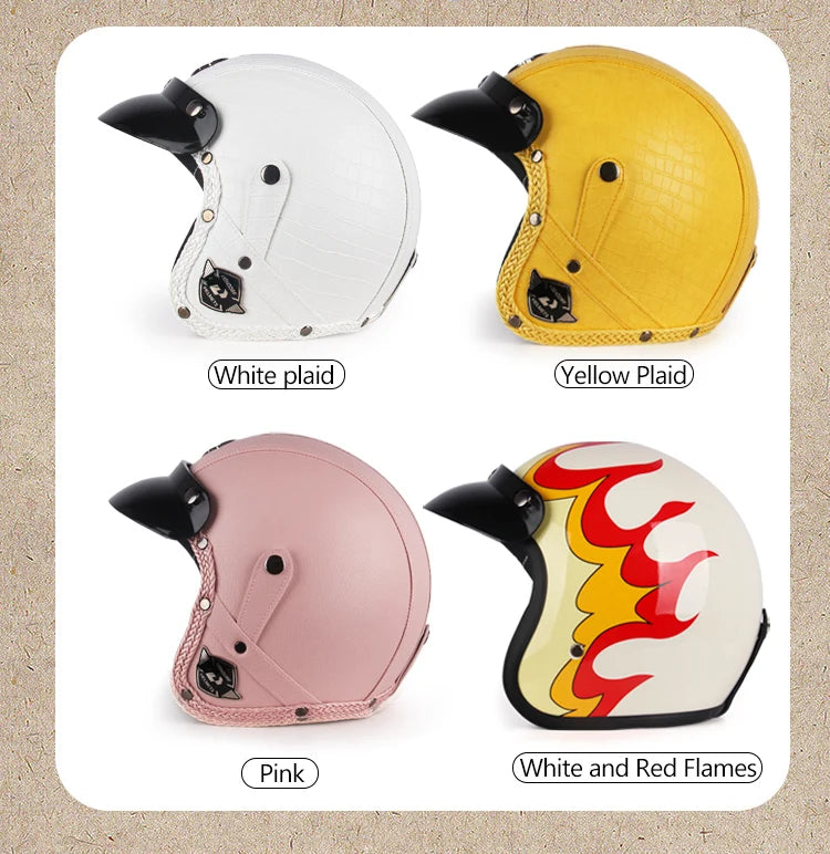 UCHOOSE Retro Motorcycle Helmet PU Leather Open Face 3/4 Chopper Bicycle Helmets Classic Casco Moto Vintage