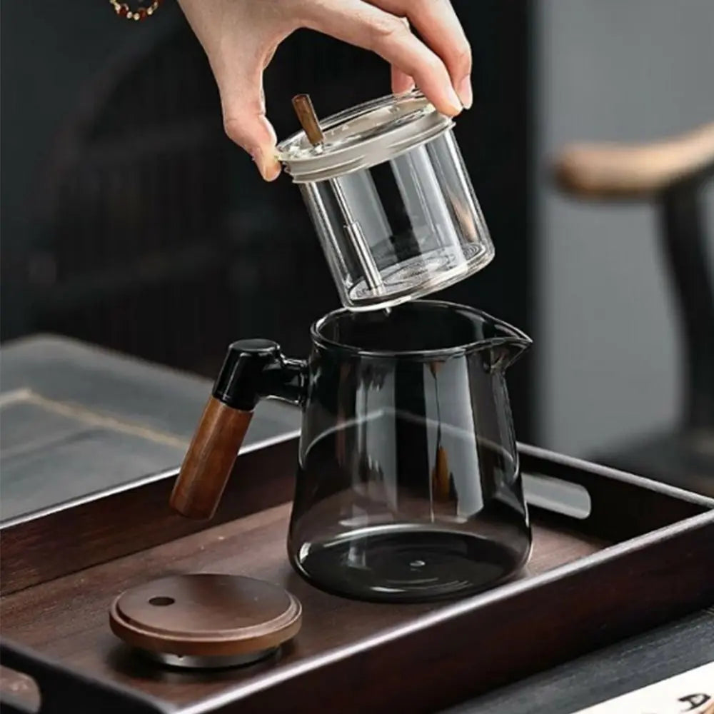 Creative Tea separation Glass Teapot 650ML Heat Resistant Lazy Kungfu Drip Teapot Transparent Press Control