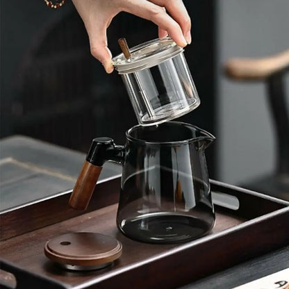 Creative Tea separation Glass Teapot 650ML Heat Resistant Lazy Kungfu Drip Teapot Transparent Press Control