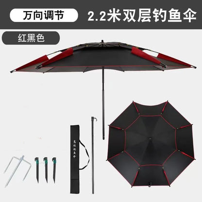 2.2M double-layer folding sunshade outdoor camping umbrella fishing tool beach sunshade umbrella windproof sunshade fishing