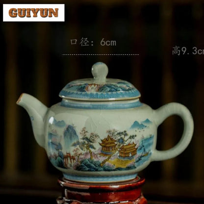 240ML Jingdezhen Porcelain Teapot Retro Old Pottery Mud Pot Tea Maker Kettle Ice Cracked Glaze Tea Services Accessories Craft