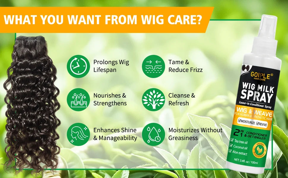 2 In 1 Wig Shampoo and Leave-in Conditioner Wig Care Solution Detangle Spray Anti-Frizz Moisturizes & Revitalizes Synthetic Wigs