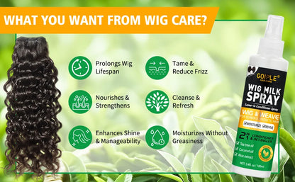 Wig Care Spray Kit Shampoo Cleaner for Synthetic Wig Care Solution Detangle Moisturize Leave-in Conditioner with Lace Front Glue