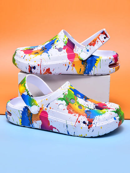 Couple Style Men's and Women's Clogs Sandals Slippers Inkjet Pattern Air Cushion Breathable Beach Sandals Outdoor Thick-Soled Mu